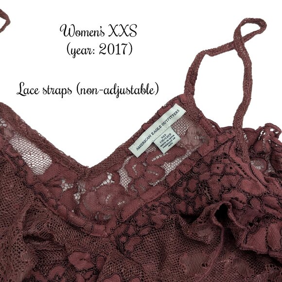 American Eagle Burgundy Rust XXS AE Ruffled Lace Cami Tank Top - Picture 9 of 9